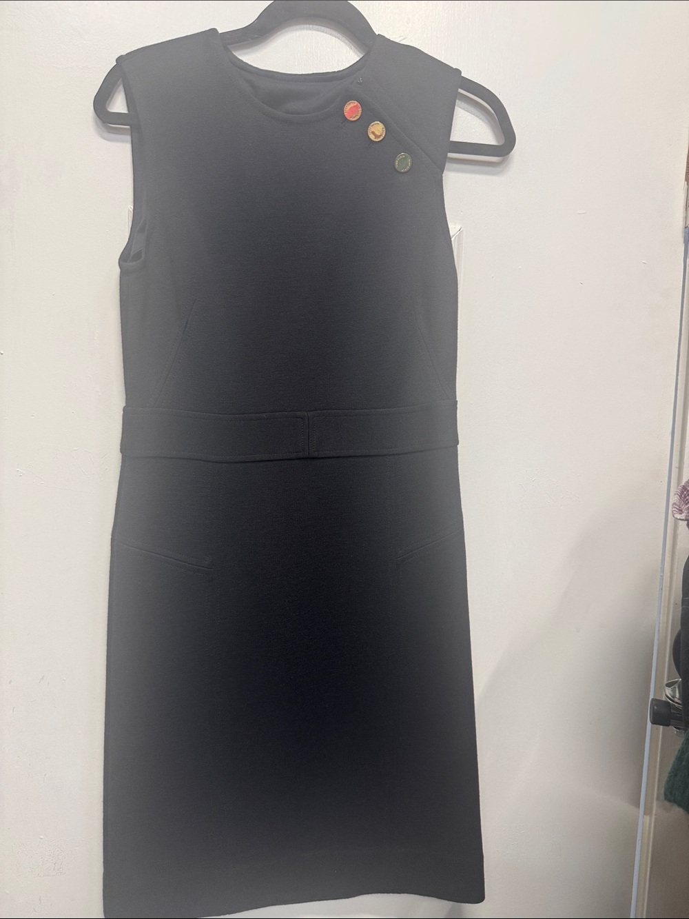 Tory Burch Black Sleeveless Shift Dress with gold buttons